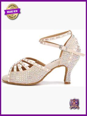 Rhinestone Latin Dance Shoes Satin Salsa Ballroom Heels